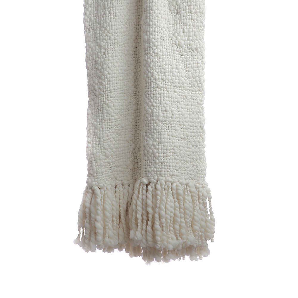 Alma Merino Wool Throw — Handwoven with Knotted Fringe