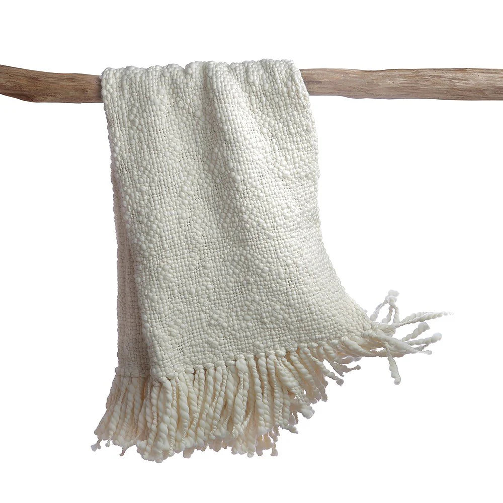 Alma Merino Wool Throw — Handwoven with Knotted Fringe