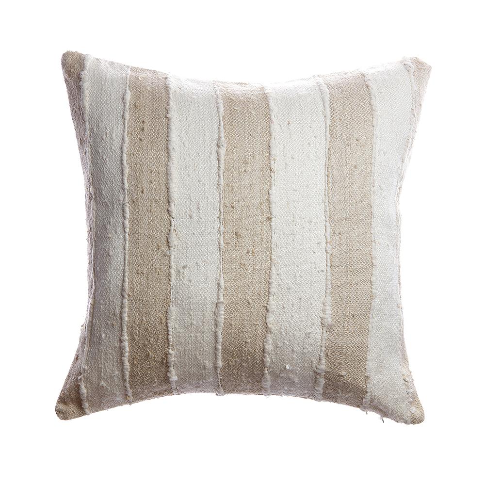 Beige & Ivory Silk Cushion — Handwoven Stripe